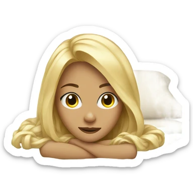 blonde girl laid on bed with a blanket sticker