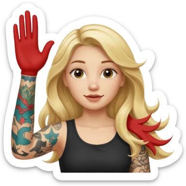 blonde girl with long hair waving with tattoos sticker