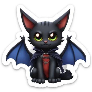 Cute edgy cool beautiful realistic vampiric dark eldritch fantasy Litten-Fakémon-Digimon with bat-wings as ears full body, cloak, choker collar, harness, leg straps sticker