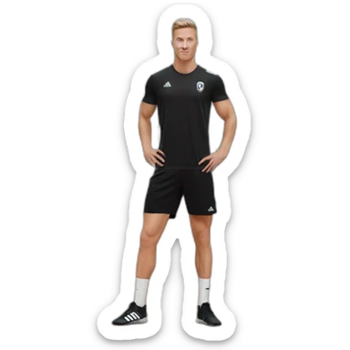 white skin soccer player in black adidas t-shirt training at gym sticker