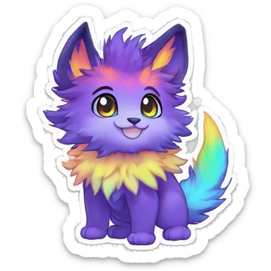 Anthro Fluffy Cool Cute Magical Elemental Shiny Colorful Neon Vibrant Colors Sparkle Kemono-style Chibi Fantasy-Animal-Fakémon-Pokémon-Hybrid Fur Sona Aesthetic Full Body Sticker sticker