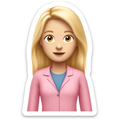 een meisje met blond haar en die is heel mooi met een roze schooloutfit sticker