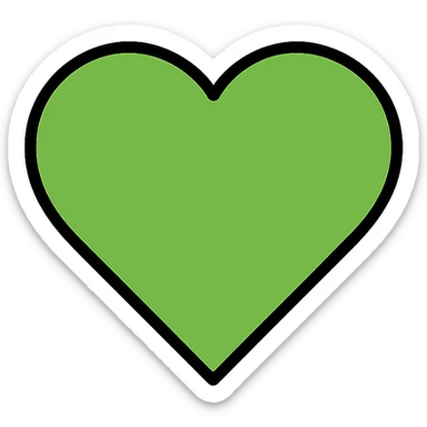Heart icon in a brighter, more vibrant green color, minimal style with soft edges, no background. sticker