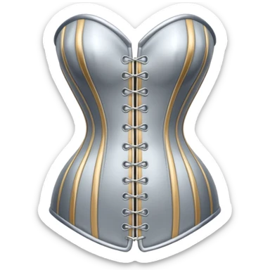 A luxury corset emoji made of silver chrome, smooth metallic curves, minimal fashion silhouette, glossy reflections, sensual high-end aesthetic, iOS emoji style, centered, clean white background sticker