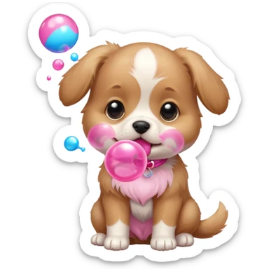 Cute tiny puppy blowing bubblegum at the park sticker