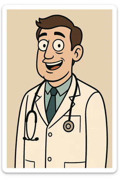 doctor, medical professional, stethoscope, friendly expression, white coat, cartoon style sticker