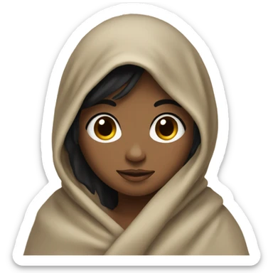 Girl with tan skin and black hair wrapped up in a blanket sticker
