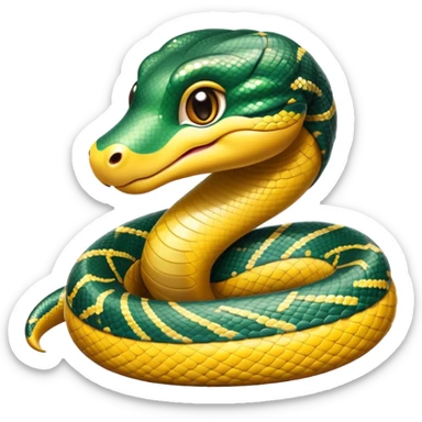 cinematic-cute-anaconda-portrait-emoji,-head-tilted-playfully-and-inquisitively,-with-a-sleek,-shimmering-body-adorned-with-detailed-scale-sriped patterns-and-round,-sparkling-eyes-full-of-wonder,-simplified-yet-irresistibly-adorable-features sticker