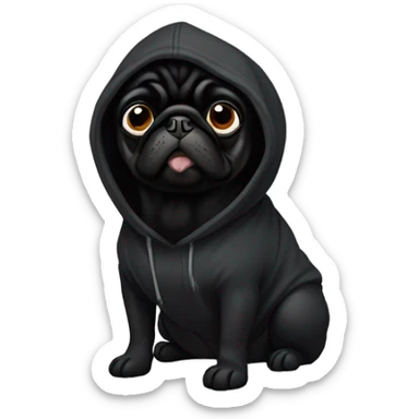 Black pug wearing a black hoodie sticker