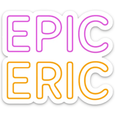 Make the neon sign 'epic eric' animated with a purple and orange glow on a transparent background. The animation should highlight the neon effect with vibrant purple and orange glowing lights. sticker