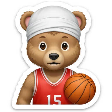 cute Russian grizzly bear wearing a white durag and a basketball jersey sticker