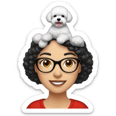 woman-black hair-christmas hat-with glasses-with bichon dog-white-smile sticker
