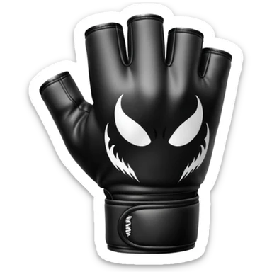 MMA glove object icon, black fingerless fighting glove, glossy venom texture cartoon, mobile game icon style, centered, soft shadow, clean background. Black and white color scheme, venom symbiote style. sticker