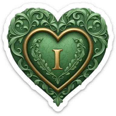 Can you make a sage green heart with a gothic design. In the middle of the heart the letter I sticker