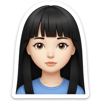 lecture girl with straight bangs fringe long black color hair  sticker