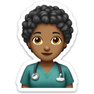 black curl hair, tan skin nursing student, kawaii sticker