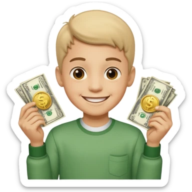 happy boy with money in both hands sticker