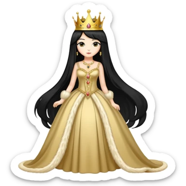 regal cat wearing a crown and elegant dress, long black wig sticker