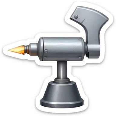 Metalworking icon, piece of metal being hammered, welding torch, metalworking tools like grinder, anvil, sparks flying, minimalistic style, clean lines, transparent background. sticker