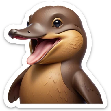 Cinematic Cute Yawning Platypus Portrait Emoji, Head tilted slightly with a dramatic, wide-open yawn, showcasing a soft, textured brown fur with a relaxed duckbill and droopy eyes in drowsy contentment, Simplified yet irresistibly adorable features, highly detailed, glowing with a soft, cozy glow, high shine, relaxed yet expressive, stylized with a touch of quirky charm, bright and endearing, soft glowing outline, capturing the essence of a sleepy yet affectionate platypus, so drowsy it feels like it could float out of the screen and curl up for a nap! sticker