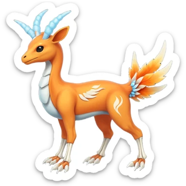 Skeletal feathery fiery horned Amaura-Aurorus-Pokémon-Fakémon-hybrid-fusion-creature, full body sticker