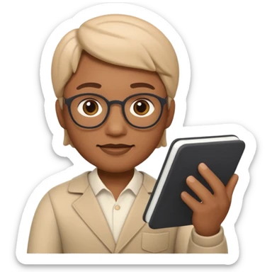Apple Memoji-style 3D emoji of a playwright with a script in hand, smooth gradients, rounded shapes, no background.
 sticker