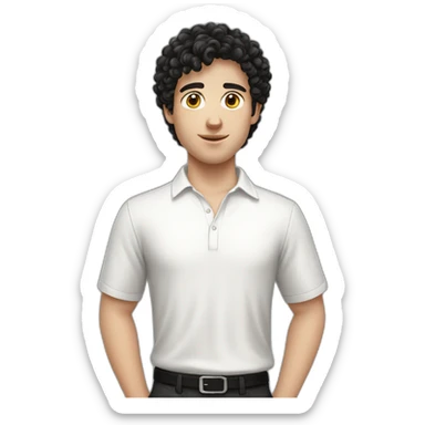 young white European guy with a white shirt and short curly black hairs sticker