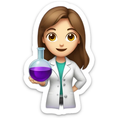 Cute Chemist Lab girl long brown hair chemistry analysis experiment holding purple flask sticker