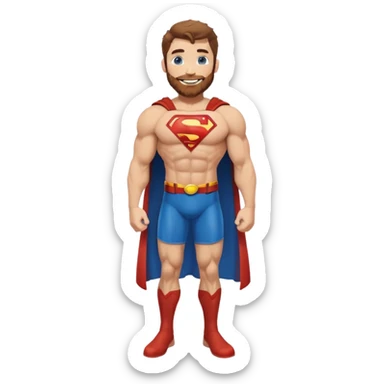 Full body Adult size Superman Blue Eyes Scruffy Redish and light Brown trimmed Beard Muscle happy sticker