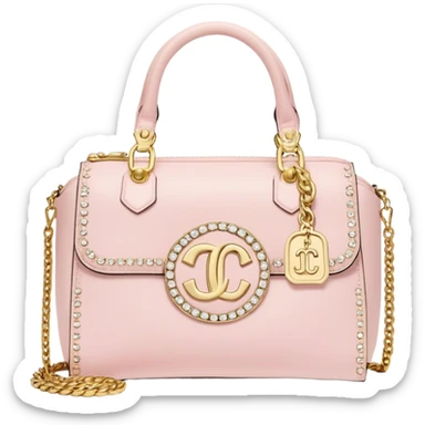 pale pink juicy couture purse with big gold JC on the front bling bling sticker