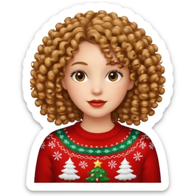 Mujer pelo rizado, jersey navidad sticker