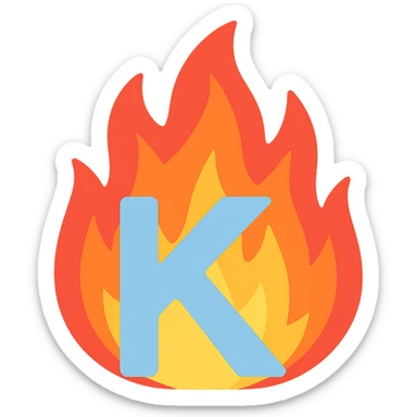 full color letter 'K' with intense animated-looking flames conveying a sense of exasperation sticker
