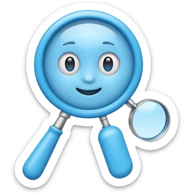 A toy-like 3D blue magnifying glass emoji, chunky proportions, soft plastic texture, bright sky-blue color, subtle highlights, simple and playful emoji style, clean background, centered sticker