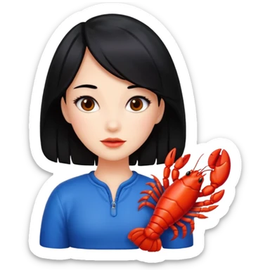 Generate an emoji for “lobster girl” make it cute. She has black hair sticker