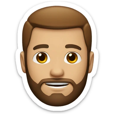 White man with beard, without mustache, hair color brown, hairstyle - straight hair combed to the right, black and red background sticker