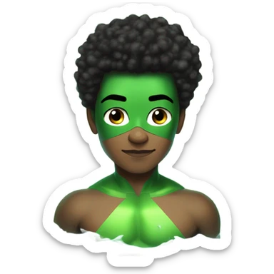 1 Afro Light-skinned male  teenager shirtless in a green superhero costume of Prince Namor swimming. sticker