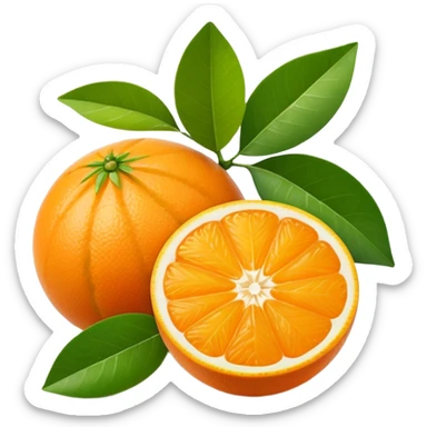 single small round orange citrus fruit peeled in segments with a green leaf no basket or extras soft lighting subtle shadows emoji scale sticker