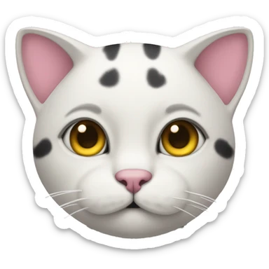 Cat with clear white face, little black spot like mustache under nose, pink ears, and forehead and under ears the fur is black, yellow eyes, no stripes sticker