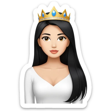 Miss Universe Southeast Asian woman with very long straight black hair wearing a beautiful white top sticker