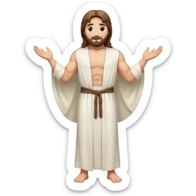 fullbody jesus christ jacked, sleeveless white robe and arms crossed sticker
