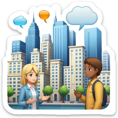 An icon representing a visual novel, inspired by games like 'One Day in London.' The design features a detailed cityscape with characters in dynamic poses, as if caught in a pivotal story moment. Speech bubbles and narrative text appear. Transparent background sticker