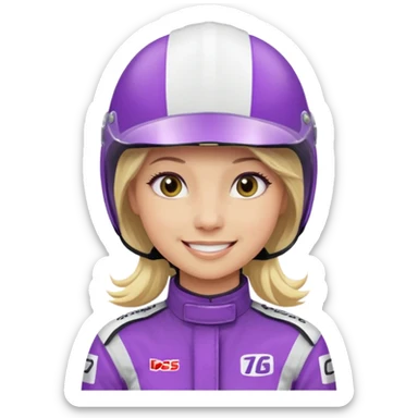girl blonde, Race Driver purple cloth, white helmet sticker