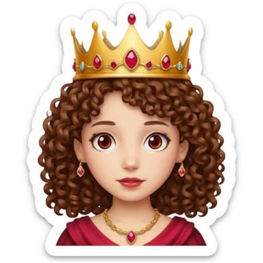 Curly brown hair girl with a crown with rubies sticker