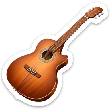 Cinematic Realistic Guitar, smooth mahogany body with intricate wood grain, steel strings reflecting soft light, gentle hand positioning on the fretboard, glowing with warmth and musical soul. sticker