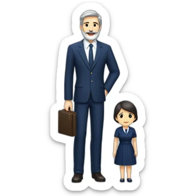 husband classy caucasian 55 dark gray hair trimmed beard wearing navy blue business suit and holding bible, with wife asian age 55 dark hair nurse uniform, no children sticker