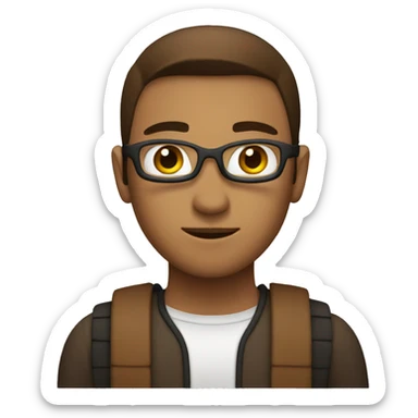 a coder with a brown middle part sticker