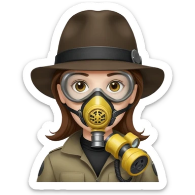 Hacker with a fedora with brown hair wearing a gasmask sticker