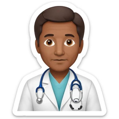 mature 60 year old male doctor with stethoscope, dark brown hair, medium-dark skin tone, cinnamon skin tone, professional sticker