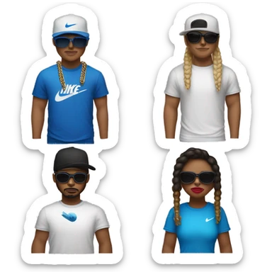 una rata blanca con gorra Nike, con lentes de sol, camisa negra, pantalones de mezclilla azules, cabello negro y cola de rata rosa con cadenas de oro con la palabra oof  sticker