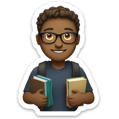 A white guy with glasses is a university student with books in his left hand, textbooks in his right hand, headphones in his right hand


 sticker
